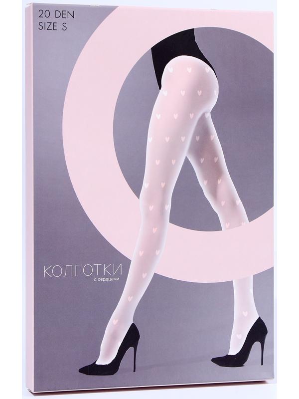 Колготки женские «Сердечки», цвет белый, размер S