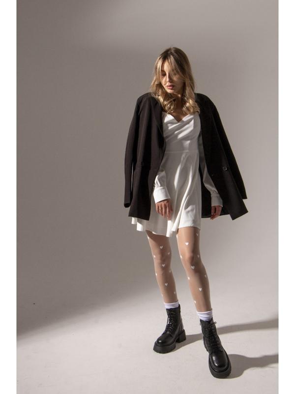 Колготки женские «Сердечки», цвет белый, размер S