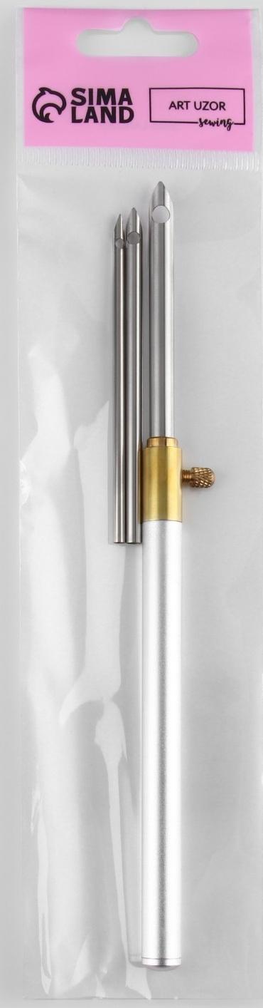 Иглы для вышивания, для ковровой техники, 3 шт, с держателем, d = 2,5/3,5/5 мм, цвет серебряный