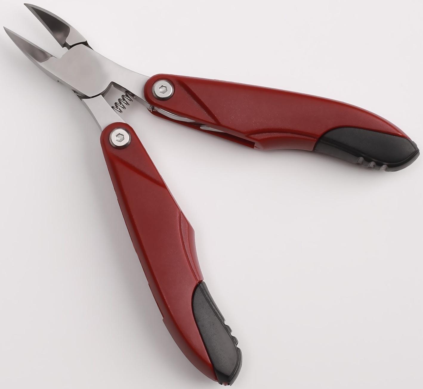 Кусачки педикюрные, 3 в 1, с пилочкой, изогнутое лезвие, складные, 8,7 см, длина лезвия - 18 мм, цвет бордовый