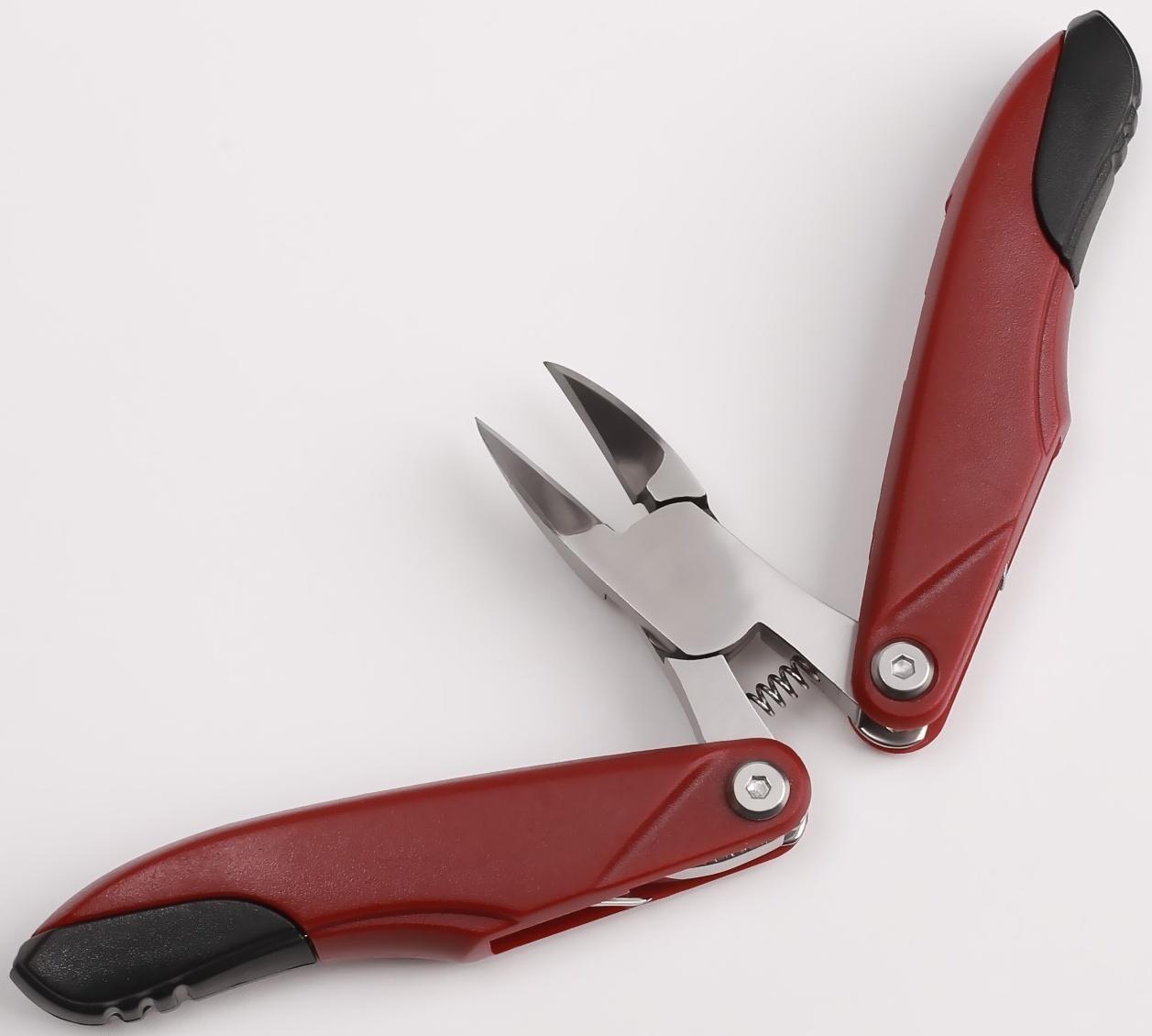 Кусачки педикюрные, 3 в 1, с пилочкой, изогнутое лезвие, складные, 8,7 см, длина лезвия - 18 мм, цвет бордовый