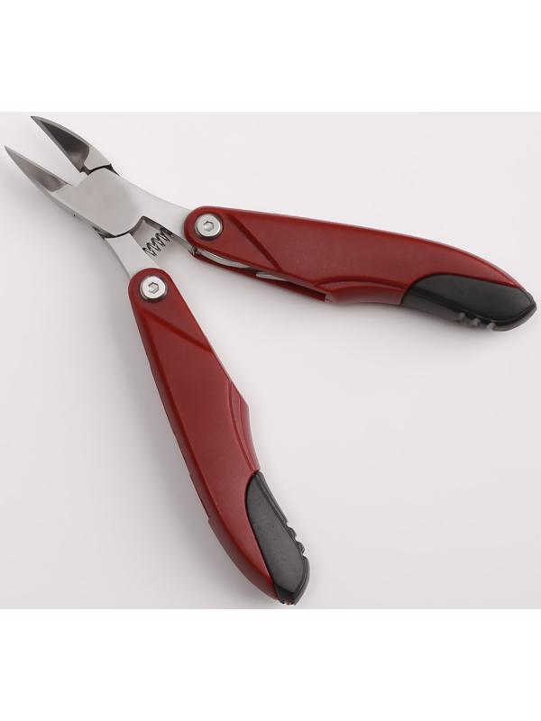 Кусачки педикюрные, 3 в 1, с пилочкой, изогнутое лезвие, складные, 8,7 см, длина лезвия - 18 мм, цвет бордовый