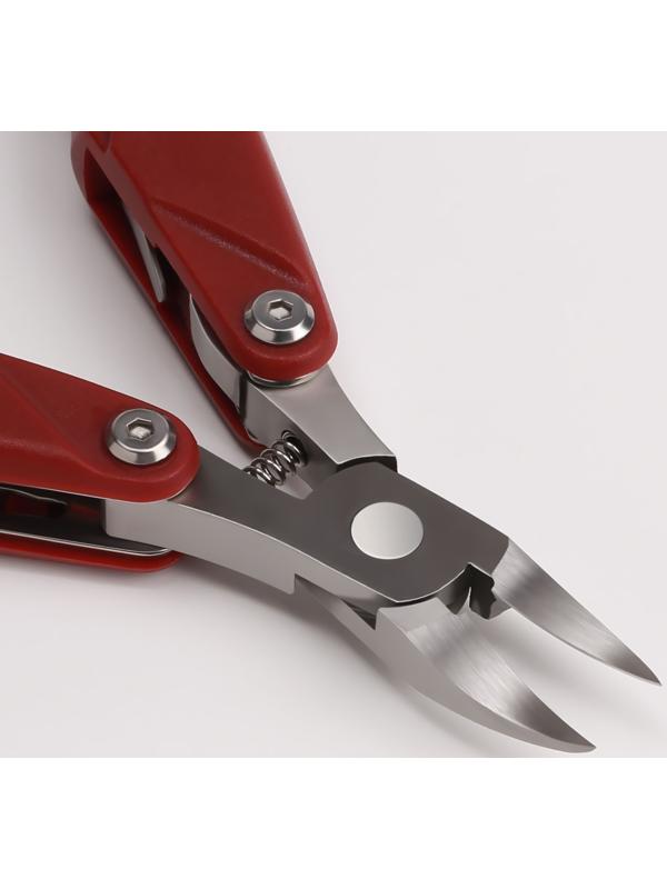 Кусачки педикюрные, 3 в 1, с пилочкой, изогнутое лезвие, складные, 8,7 см, длина лезвия - 18 мм, цвет бордовый