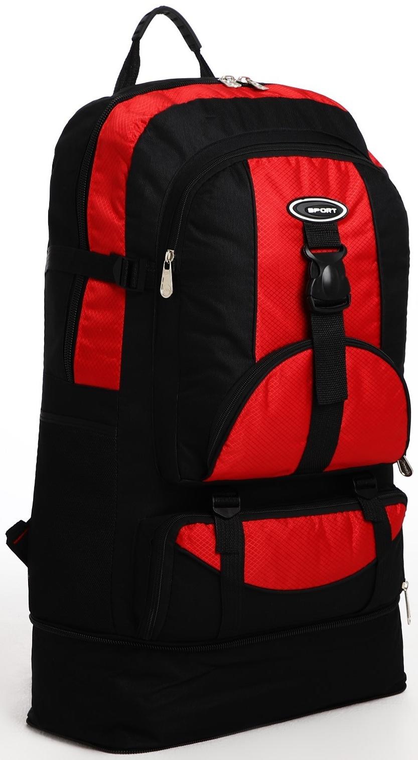 Рюкзак туристический на молнии, 5 наружных карманов, цвет чёрный/красный