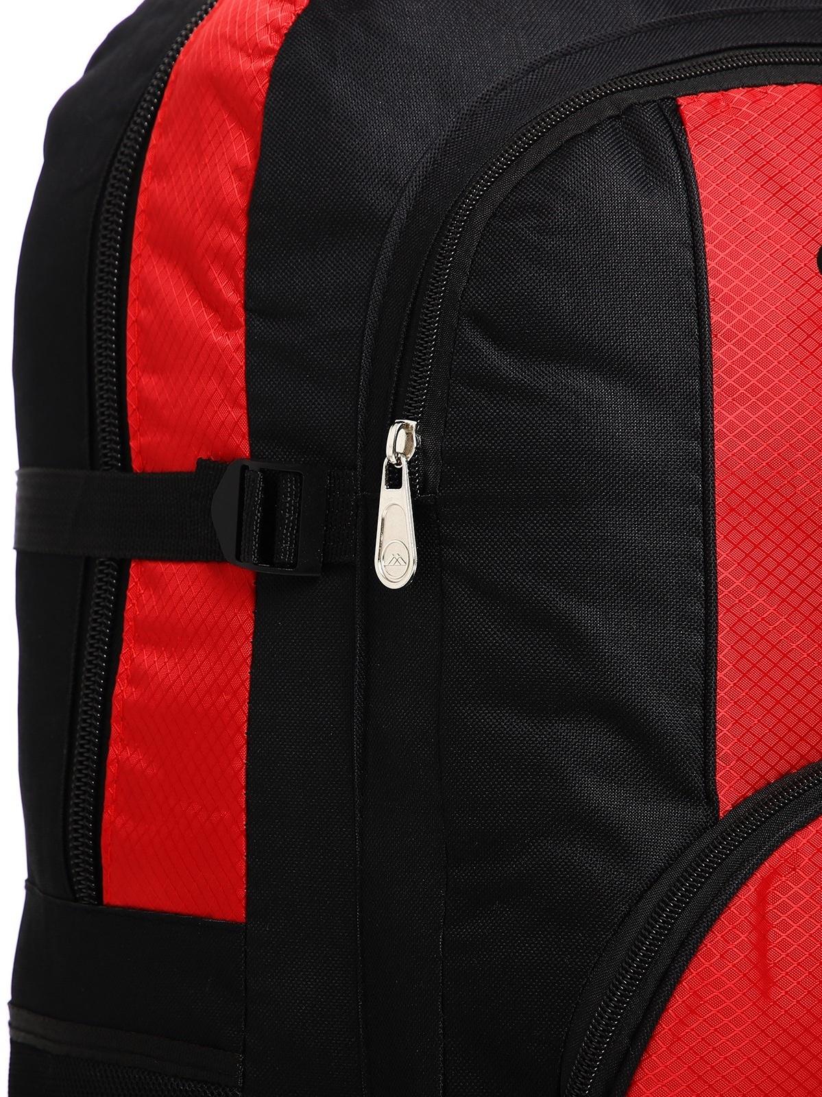 Рюкзак туристический на молнии, 5 наружных карманов, цвет чёрный/красный