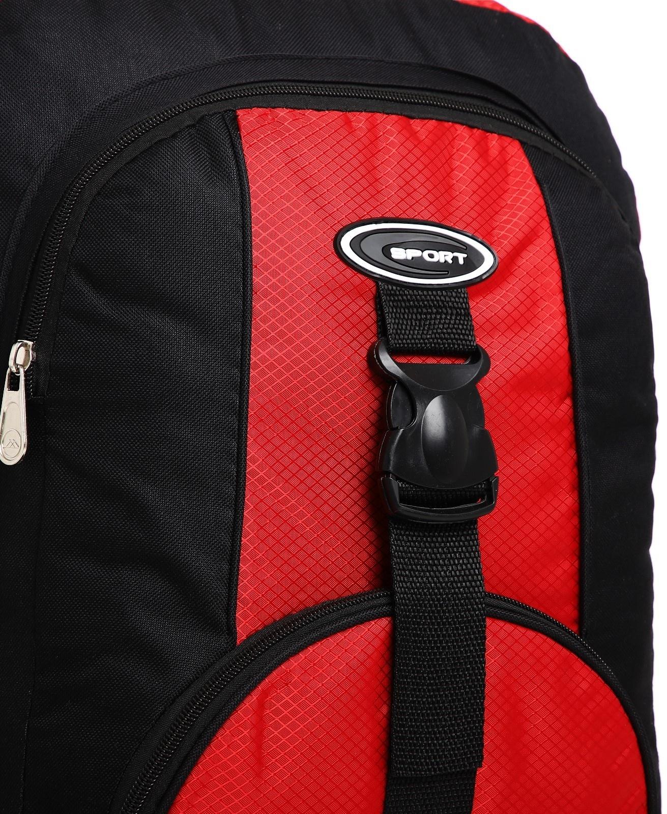 Рюкзак туристический на молнии, 5 наружных карманов, цвет чёрный/красный