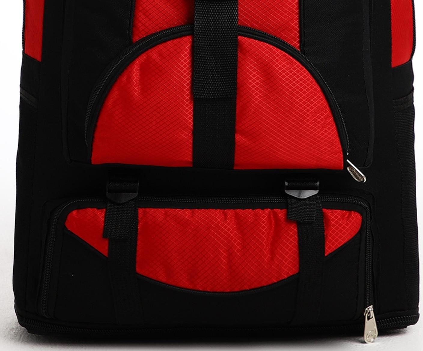 Рюкзак туристический на молнии, 5 наружных карманов, цвет чёрный/красный