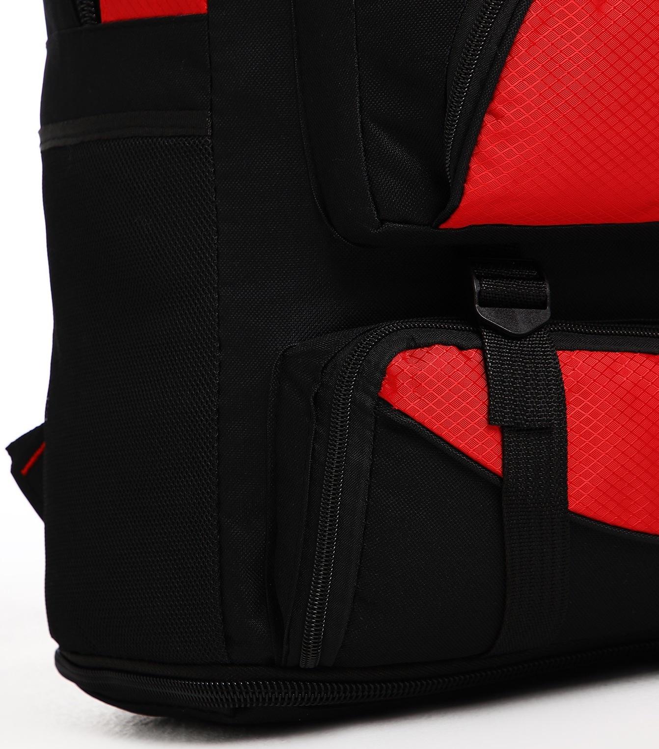 Рюкзак туристический на молнии, 5 наружных карманов, цвет чёрный/красный