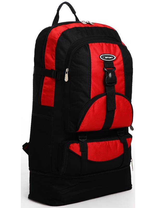 Рюкзак туристический на молнии, 5 наружных карманов, цвет чёрный/красный