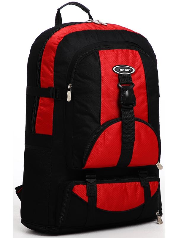 Рюкзак туристический на молнии, 5 наружных карманов, цвет чёрный/красный