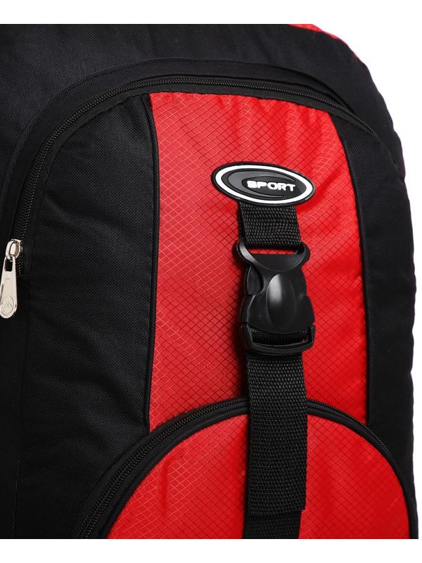 Рюкзак туристический на молнии, 5 наружных карманов, цвет чёрный/красный