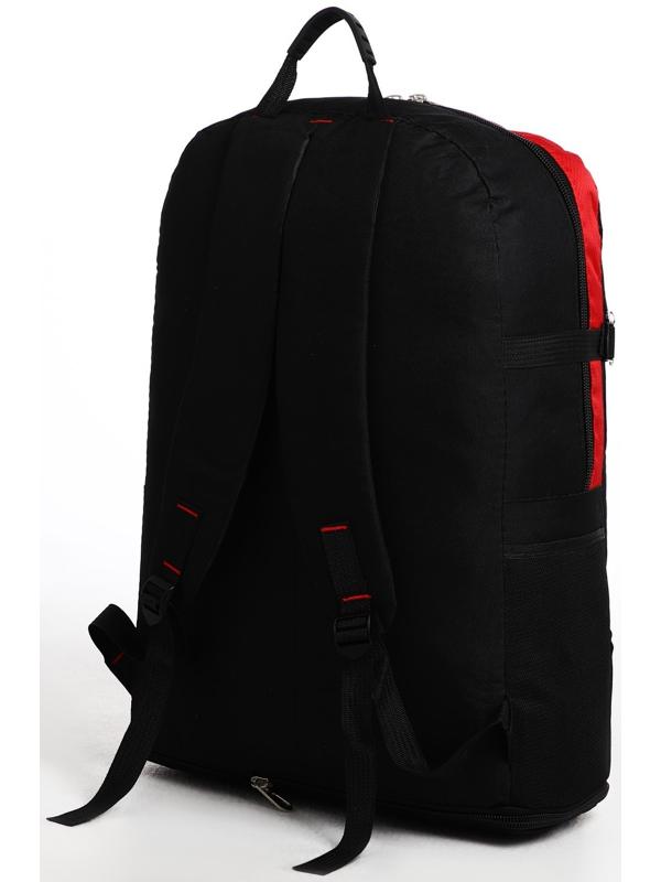 Рюкзак туристический на молнии, 5 наружных карманов, цвет чёрный/красный