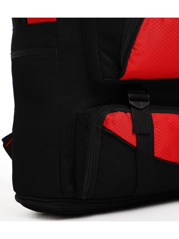 Рюкзак туристический на молнии, 5 наружных карманов, цвет чёрный/красный