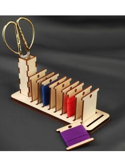 Подставка для бобин, для мулине, деревянная, с бобинами, 10 шт, с держателем для ножниц