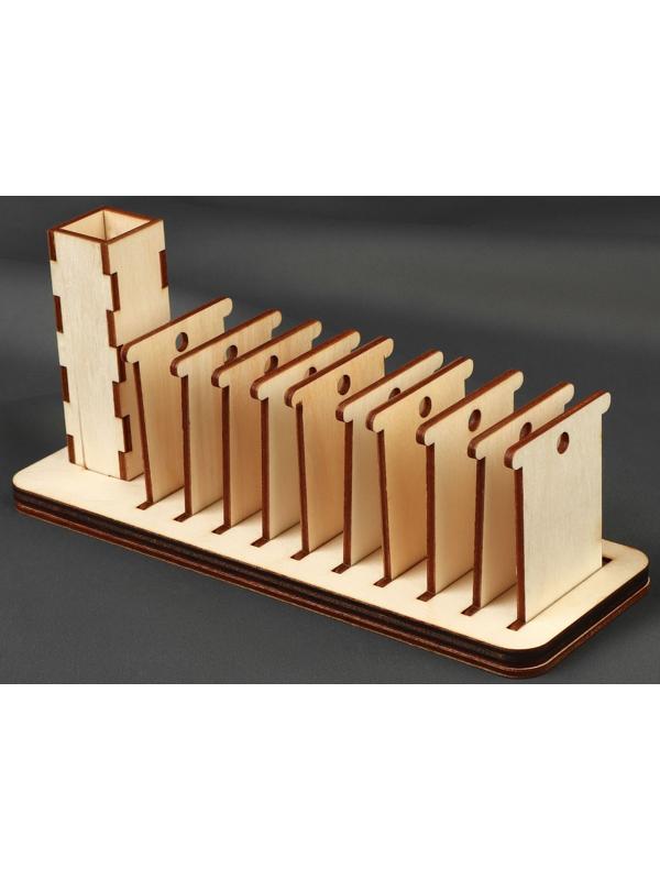 Подставка для бобин, для мулине, деревянная, с бобинами, 10 шт, с держателем для ножниц