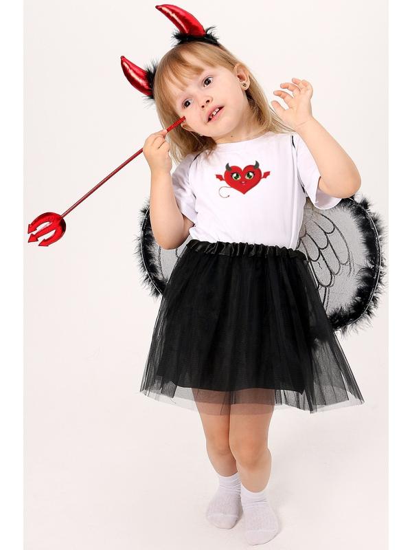 Карнавальный набор «Дьяволёнок»: футболка, юбка, ободок, крылья, жезл, рост 110–116 см