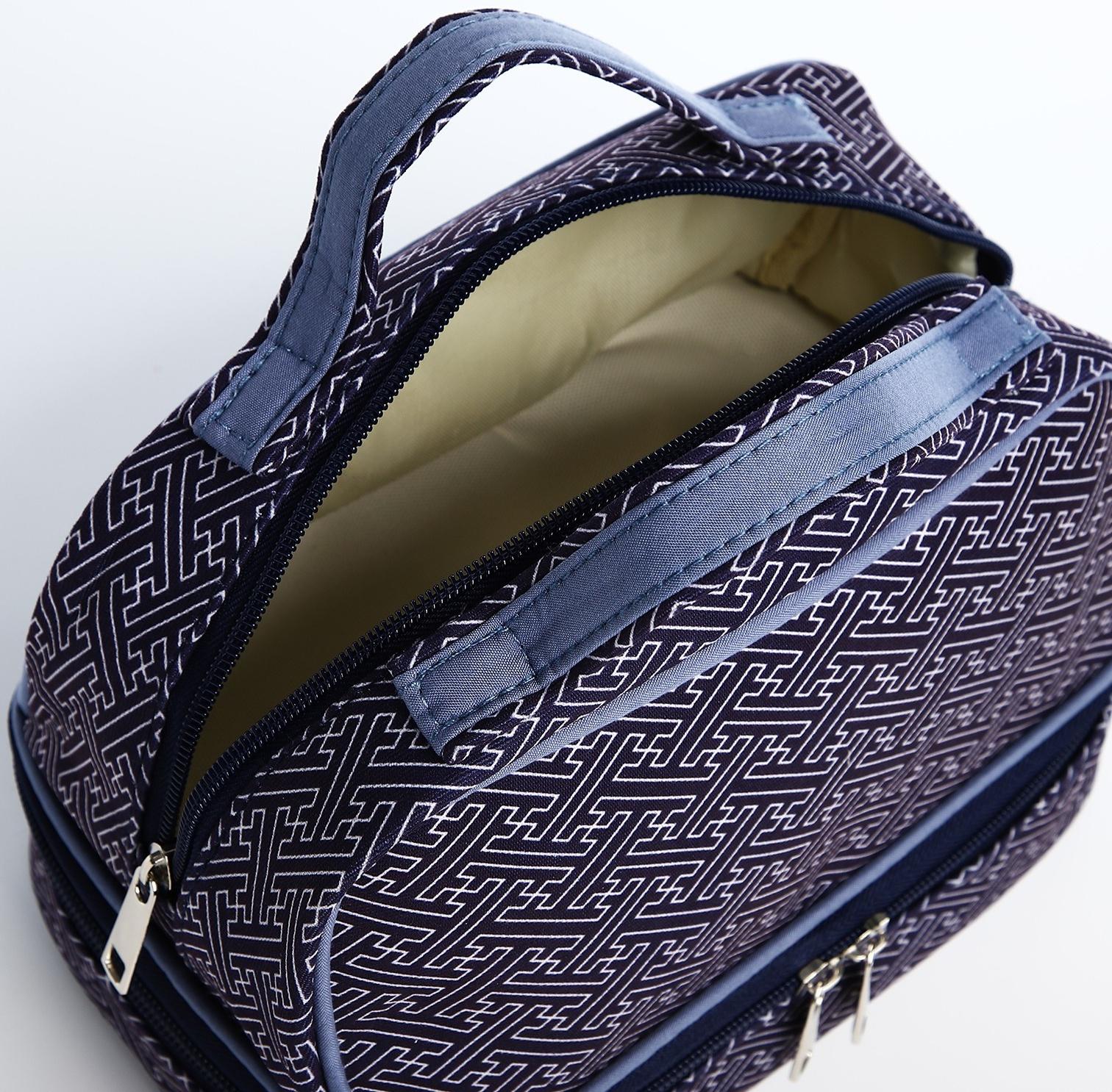 Косметичка, 2 отдела на молниях, цвет синий