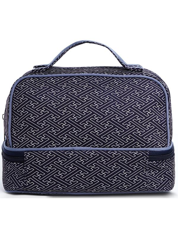 Косметичка, 2 отдела на молниях, цвет синий