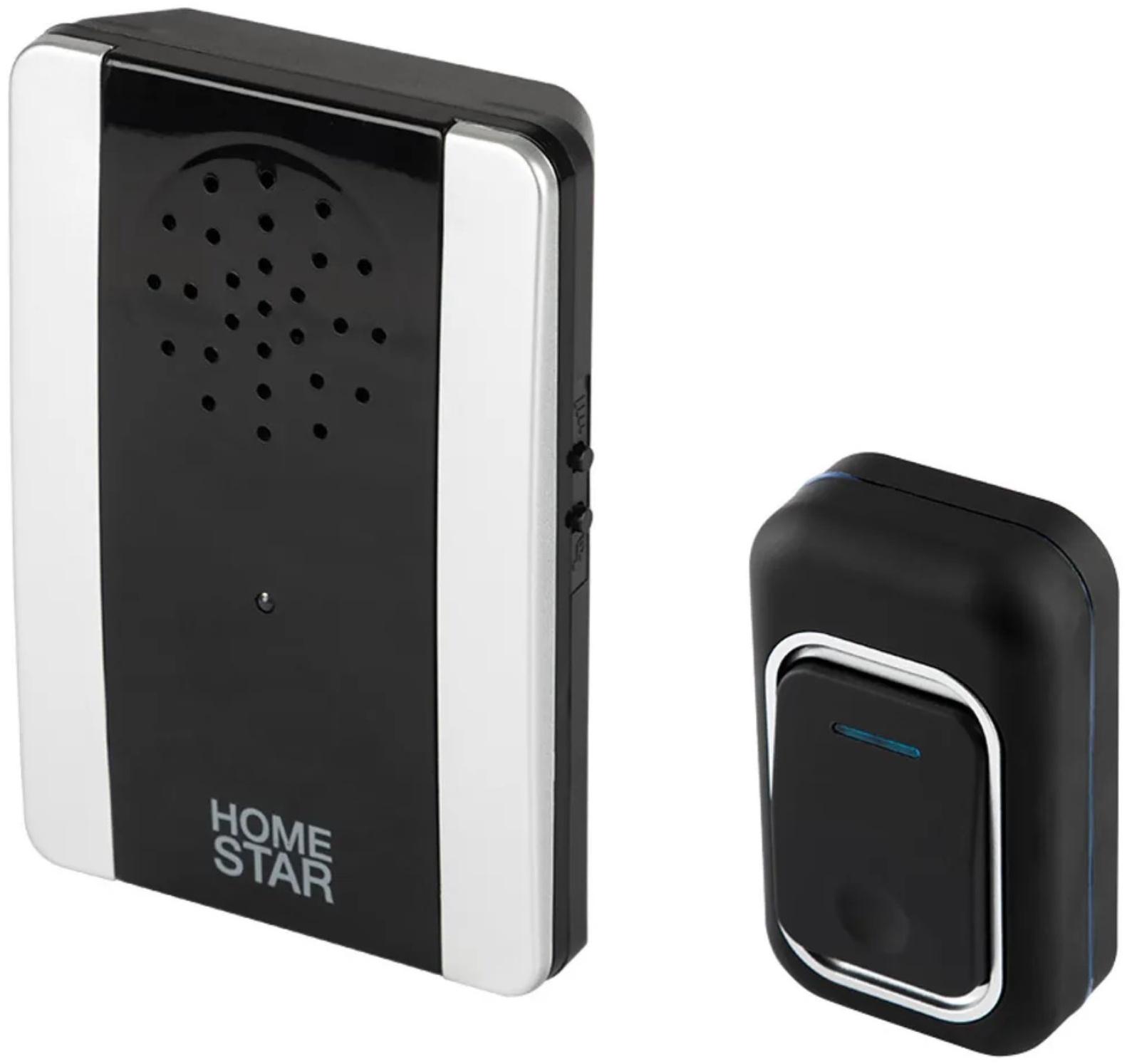Звонок HomeStar HS-0117, беспроводной, 8,6 МВт, 38 мелодий, 80-90дБ, r=100м, чёрный