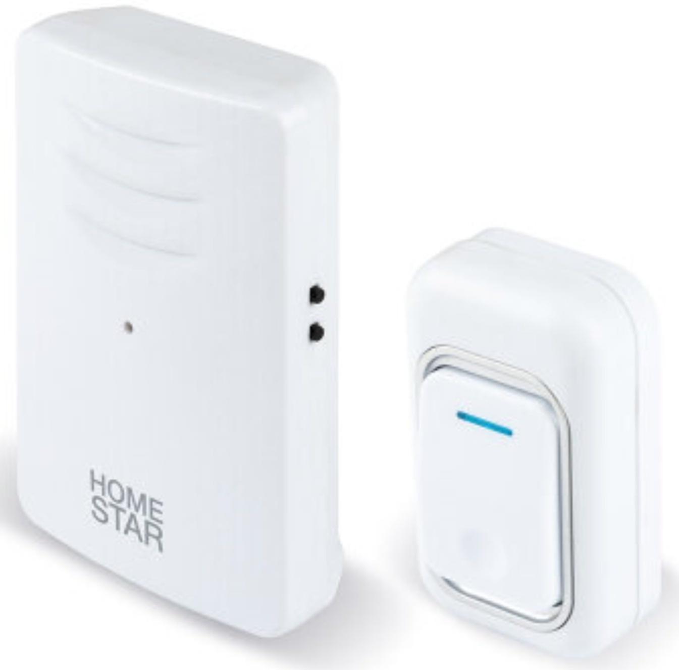 Звонок HomeStar HS-0118, беспроводной, 8,6 МВт, 38 мелодий, 80-90дБ, r=100м, белый
