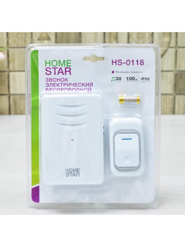 Звонок HomeStar HS-0118, беспроводной, 8,6 МВт, 38 мелодий, 80-90дБ, r=100м, белый