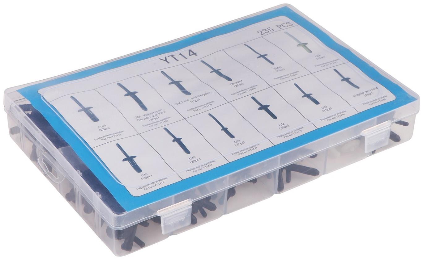 Клипсы и пистоны крепежные, 12 видов, набор 235 шт