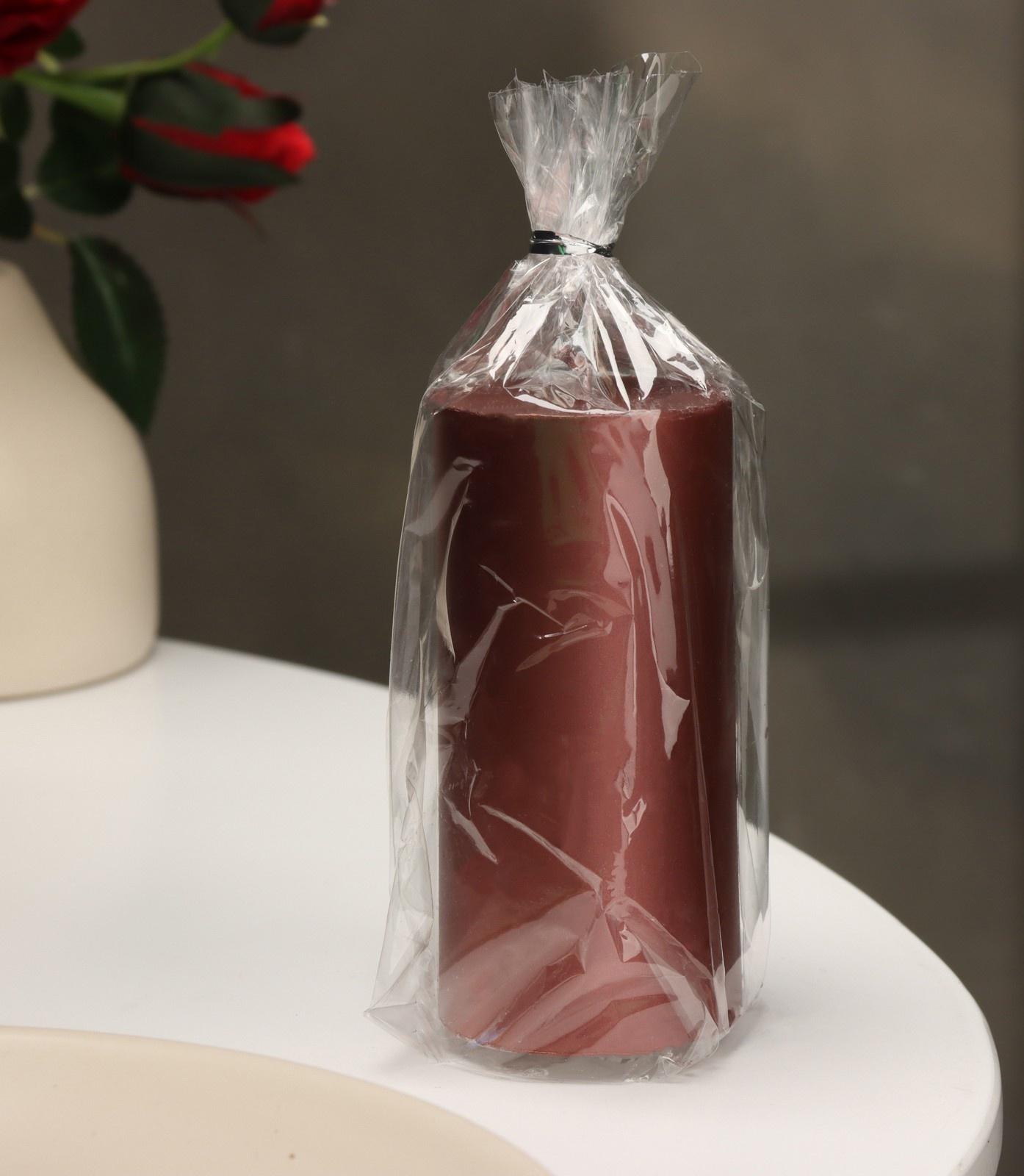 Свеча-цилиндр гладкая,5х10 см, пальмовый воск, винная, металлик, 6 ч