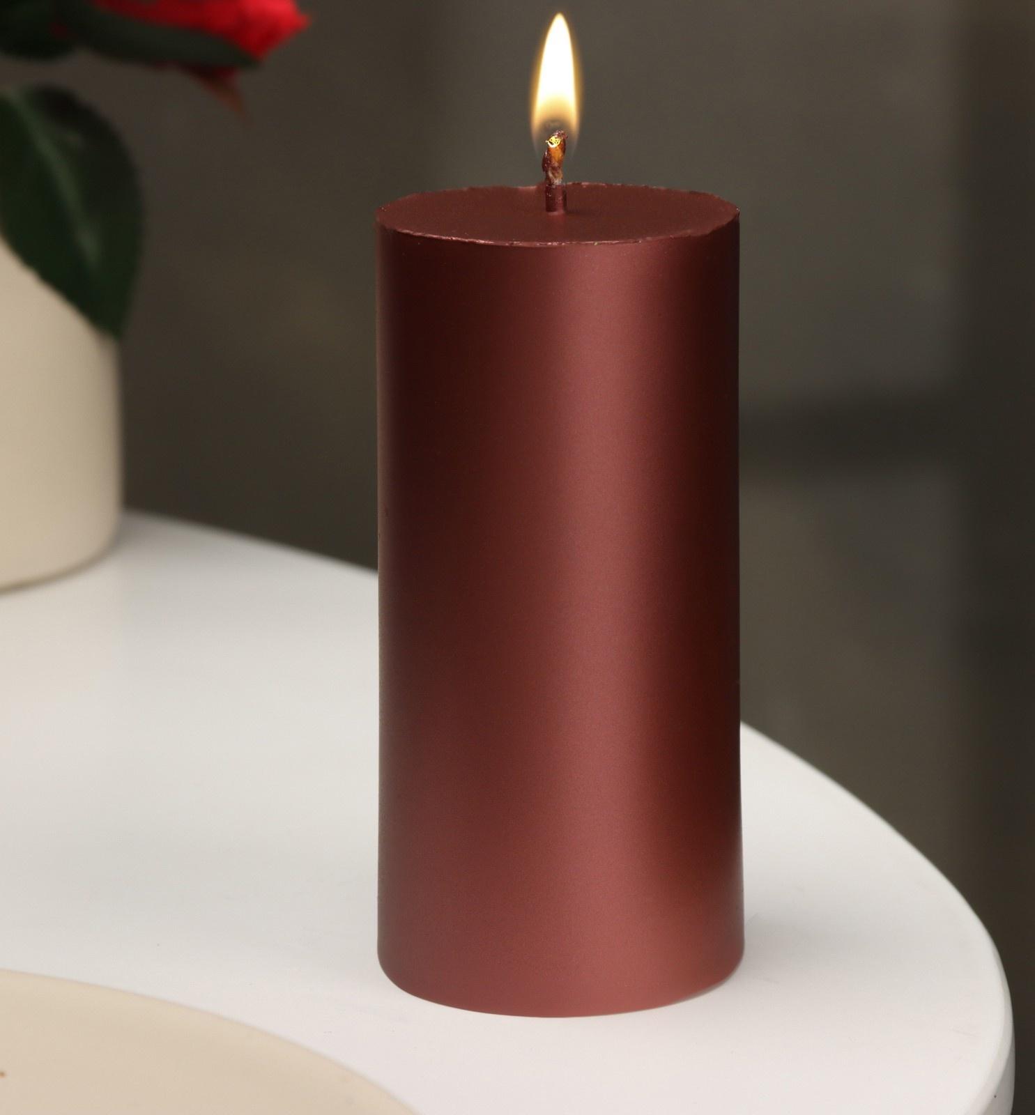 Свеча-цилиндр гладкая,5х10 см, пальмовый воск, винная, металлик, 6 ч