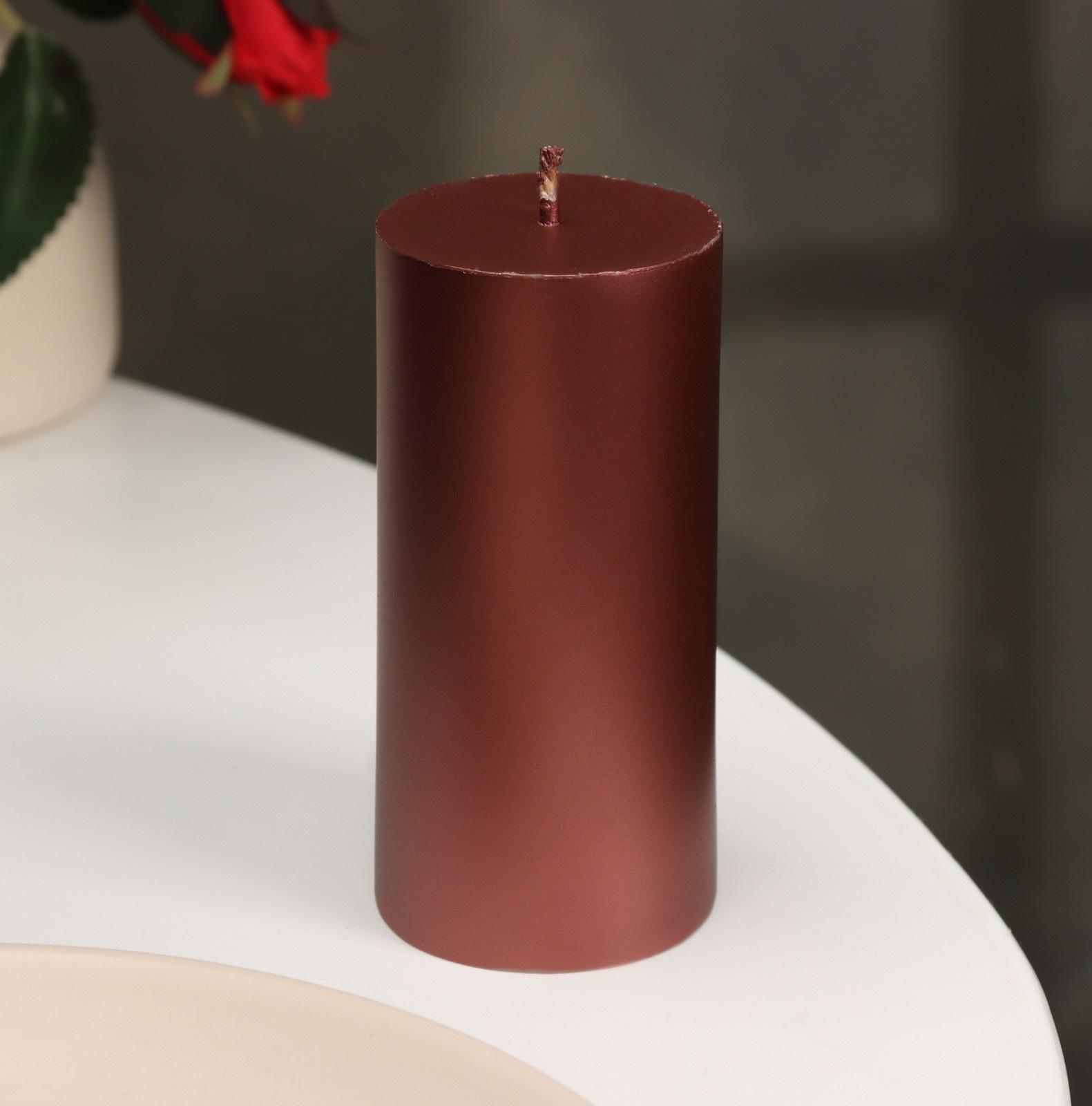Свеча-цилиндр гладкая,5х10 см, пальмовый воск, винная, металлик, 6 ч