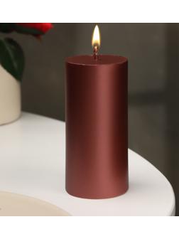 Свеча-цилиндр гладкая,5х10 см, пальмовый воск, винная, металлик, 6 ч