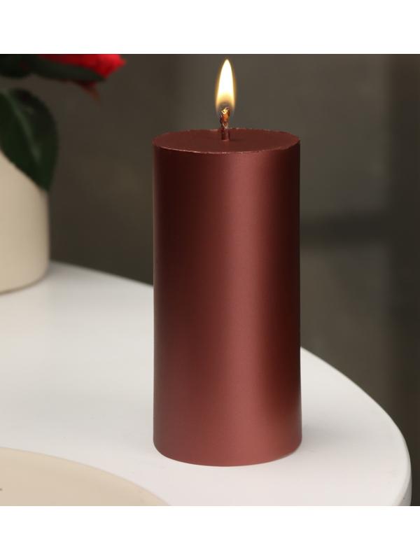 Свеча-цилиндр гладкая,5х10 см, пальмовый воск, винная, металлик, 6 ч