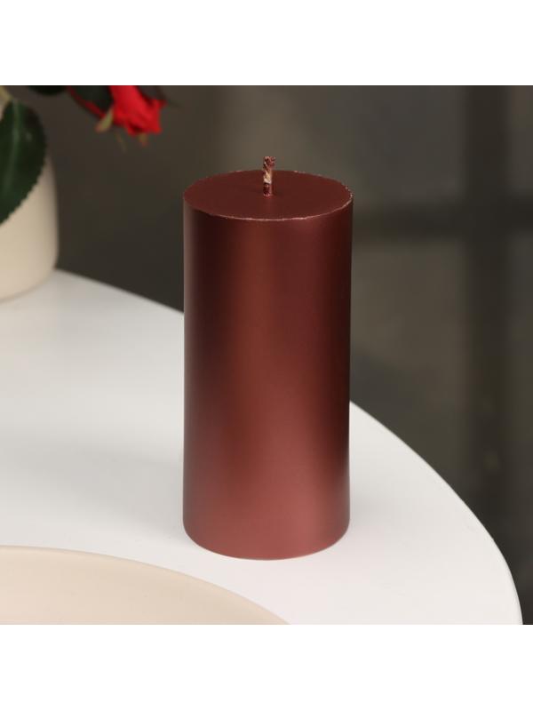 Свеча-цилиндр гладкая,5х10 см, пальмовый воск, винная, металлик, 6 ч