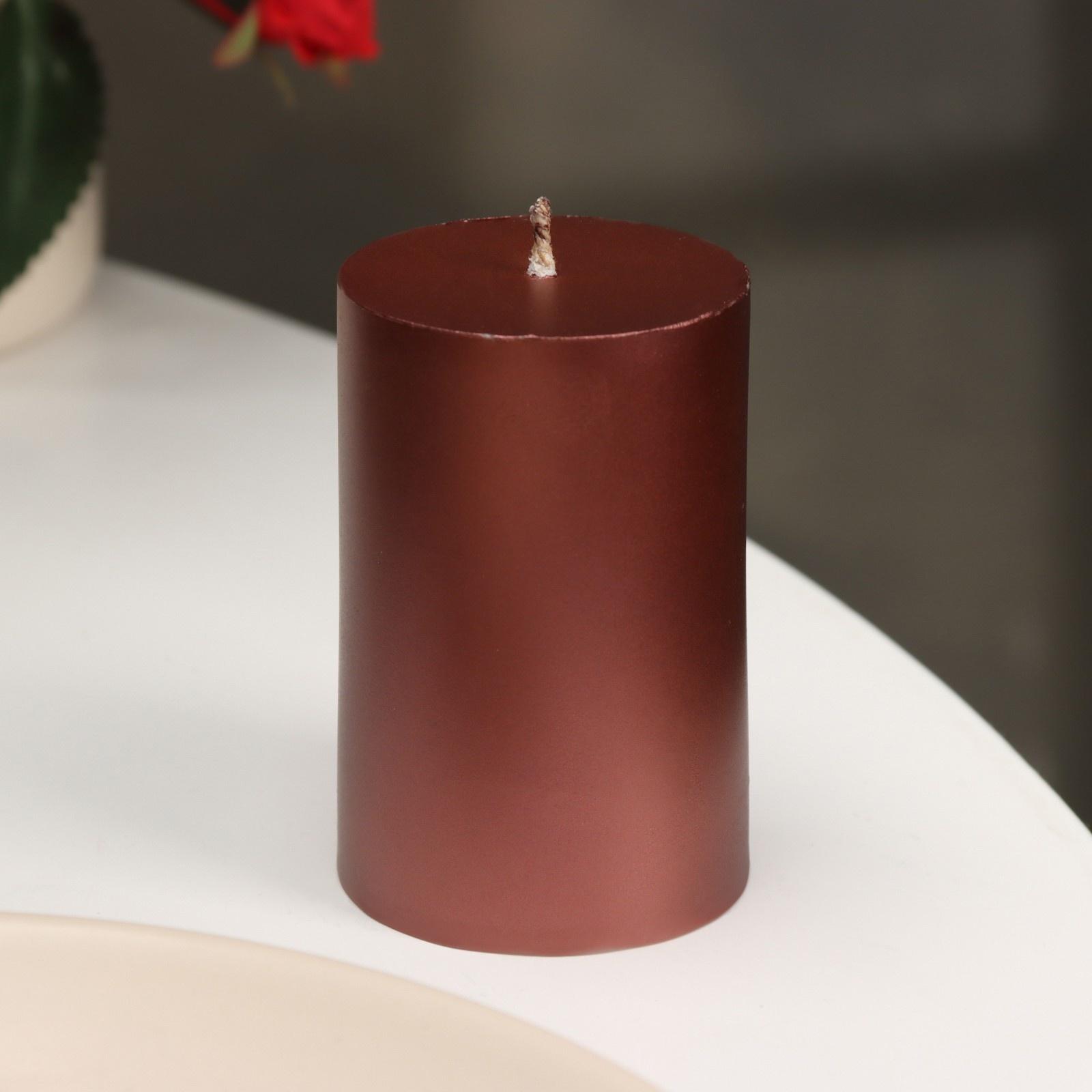 Свеча-цилиндр гладкая,5х7,5 см, пальмовый воск, винная, металлик, 6 ч