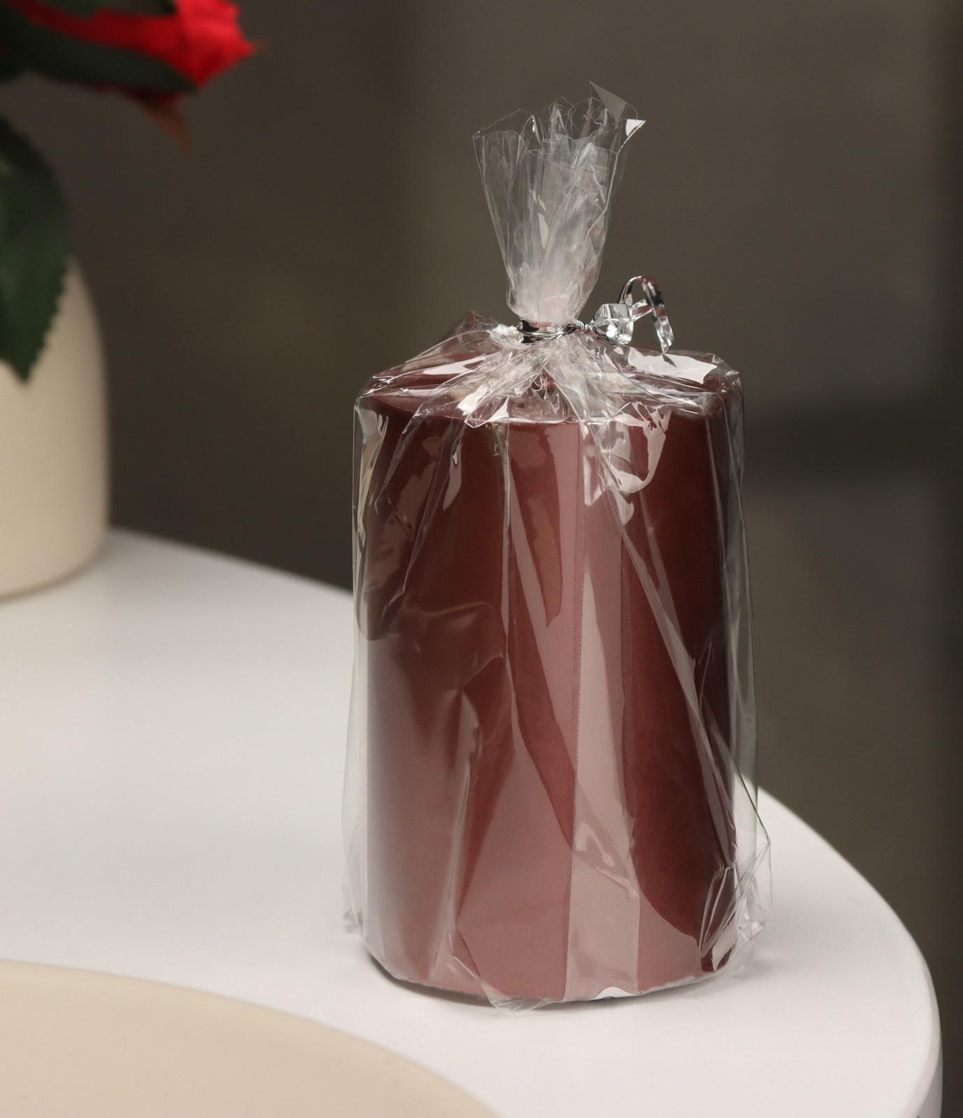 Свеча-цилиндр гладкая,5х7,5 см, пальмовый воск, винная, металлик, 6 ч