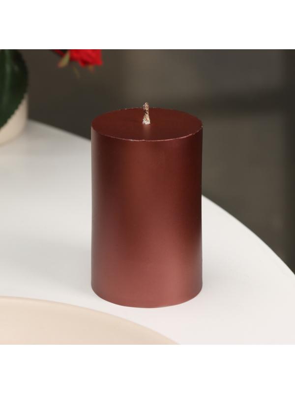 Свеча-цилиндр гладкая,5х7,5 см, пальмовый воск, винная, металлик, 6 ч