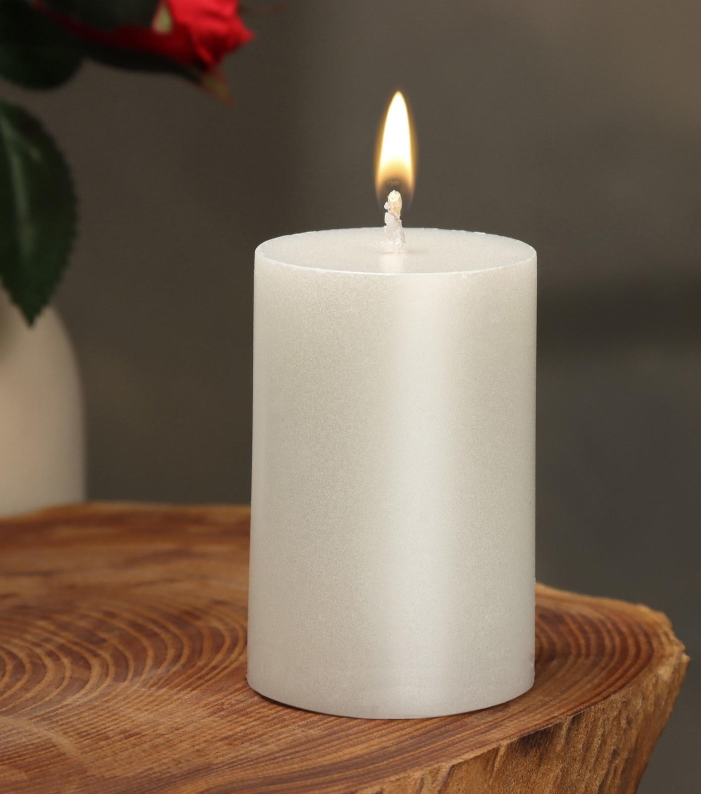 Свеча-цилиндр гладкая,5х7,5 см, пальмовый воск, жемчужная, 6 ч