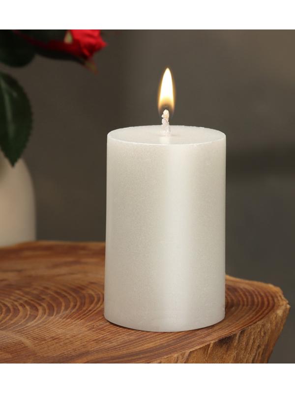 Свеча-цилиндр гладкая,5х7,5 см, пальмовый воск, жемчужная, 6 ч