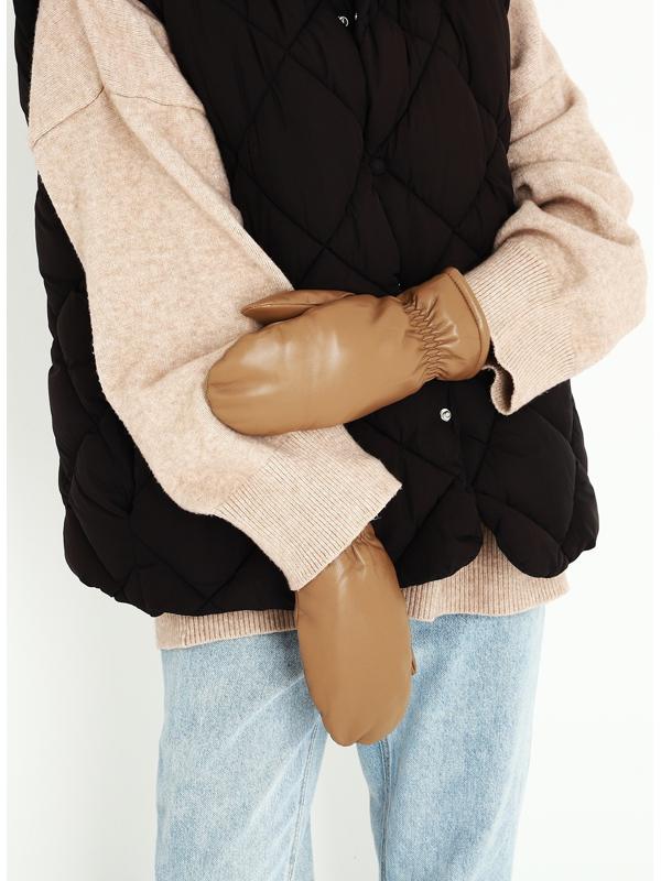 Варежки женские, безразмерные, с утеплителем, цвет коричневый