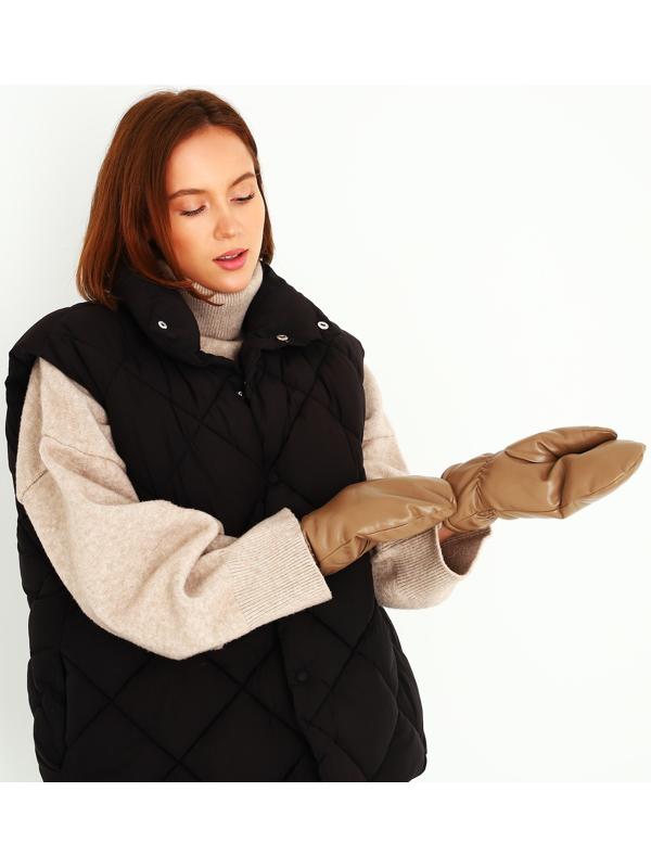 Варежки женские, безразмерные, с утеплителем, цвет коричневый