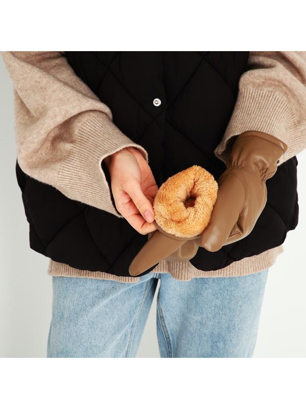 Варежки женские, безразмерные, с утеплителем, цвет коричневый