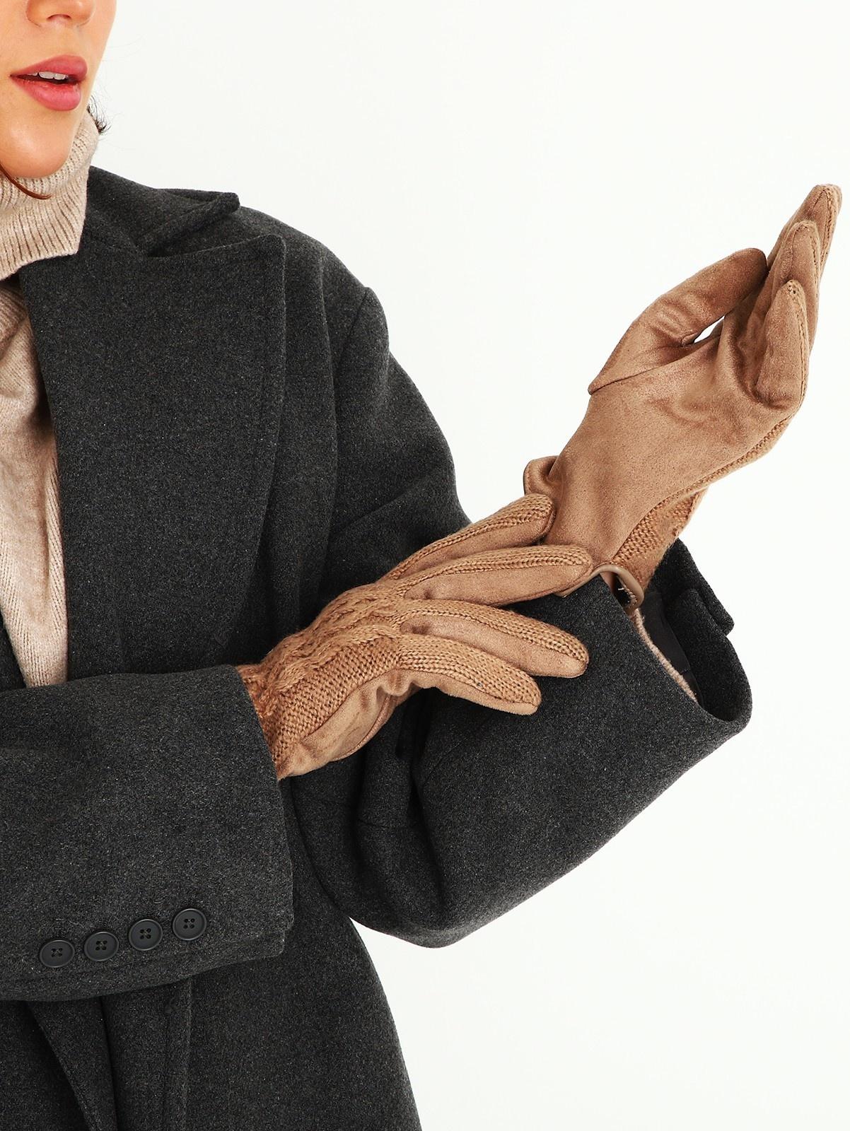 Перчатки женские, безразмерные, с утеплителем, цвет бежевый