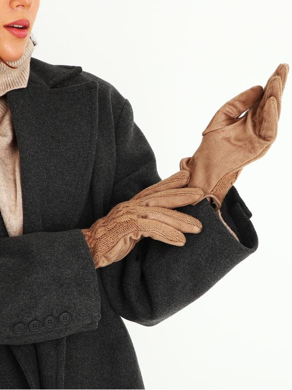 Перчатки женские, безразмерные, с утеплителем, цвет бежевый