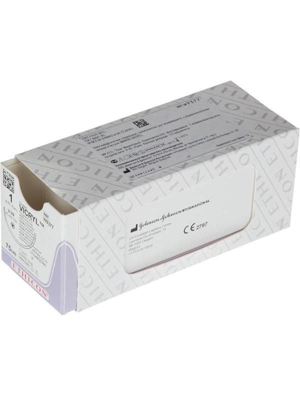 Шовный материал ВИКРИЛ 1, 75 см, фиолет.кол.-реж. 45 мм, 1/2 W9377 12 шт/уп