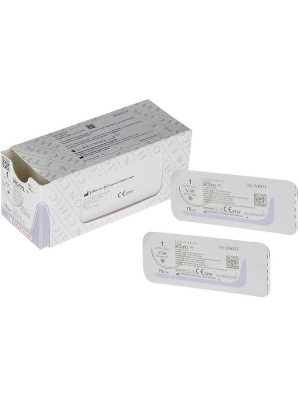 Шовный материал ВИКРИЛ 1, 75 см, фиолет.кол.-реж. 45 мм, 1/2 W9377 12 шт/уп