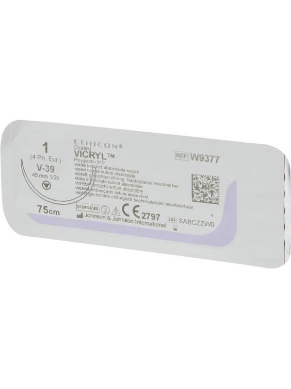 Шовный материал ВИКРИЛ 1, 75 см, фиолет.кол.-реж. 45 мм, 1/2 W9377 12 шт/уп