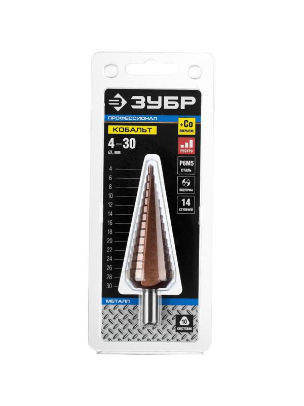 Сверло ступенчатое ЗУБР КОБАЛЬТ 4-30мм, 14 ступеней (29672-4-30-14_z01)
