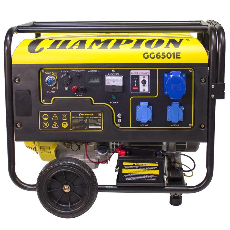 Генератор бензиновый CHAMPION 5кВт, блок ATS, эл.стартер, колеса (GG6501E)
