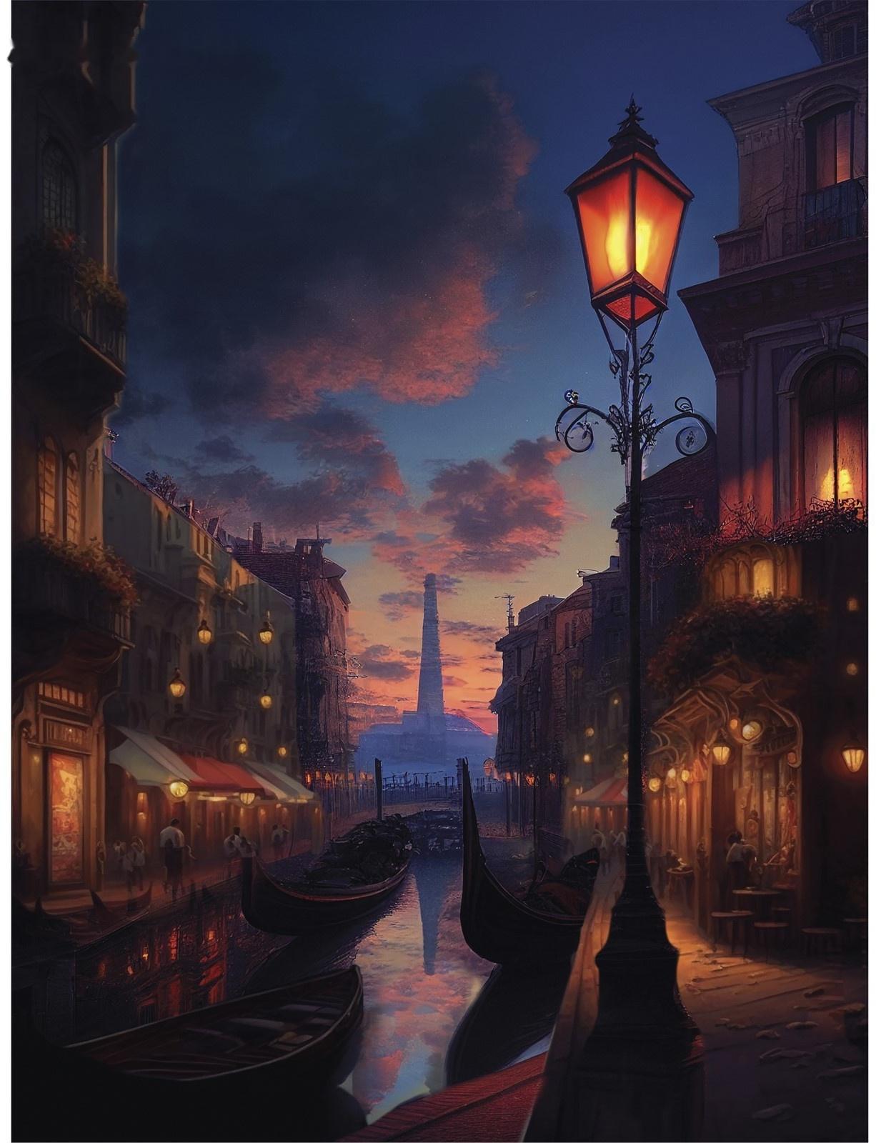 Алмазная вышивка с частичным заполнением на холсте «Город», 30 х 40 см