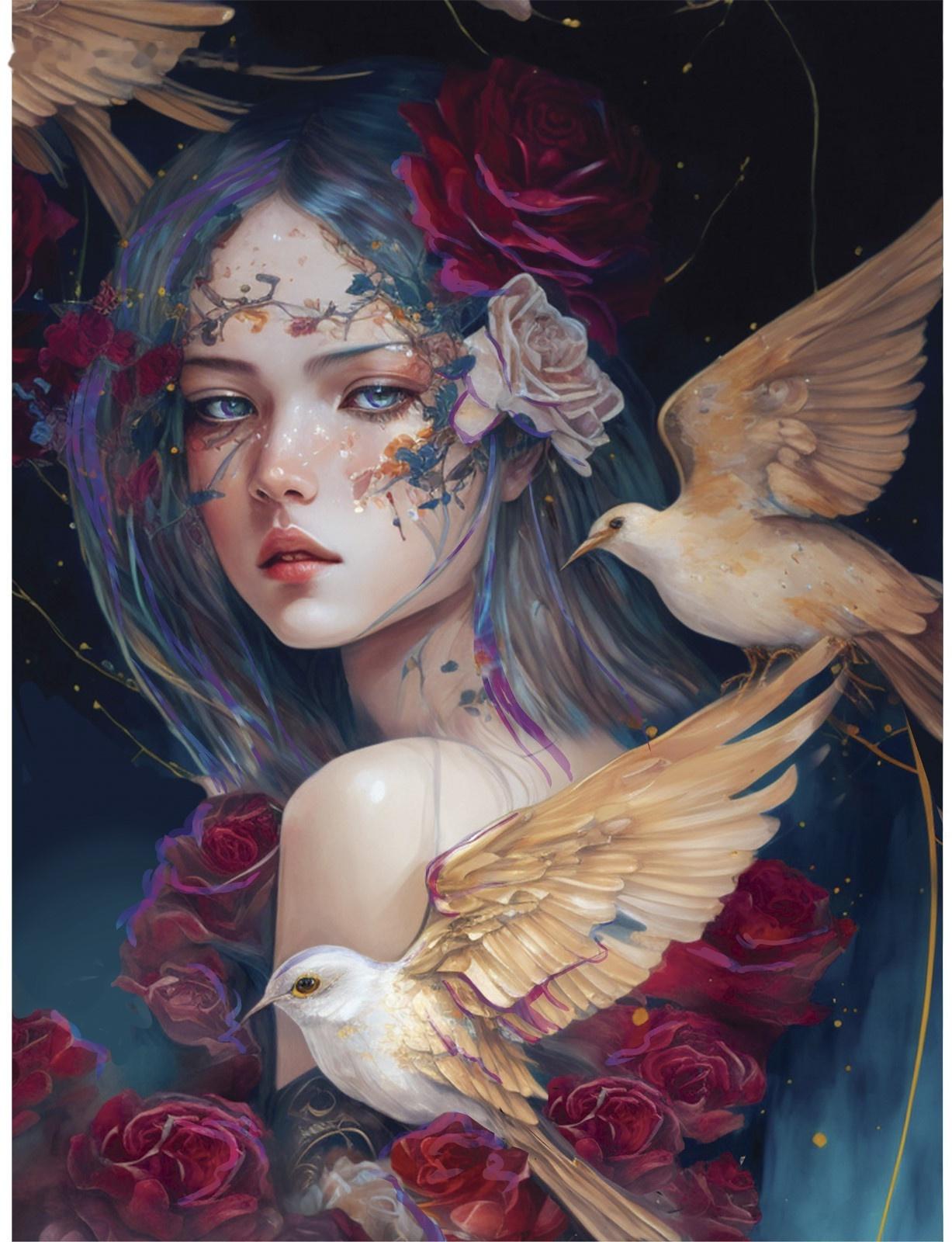 Алмазная вышивка с частичным заполнением на холсте «Птицы», 30 х 40 см