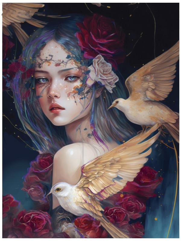 Алмазная вышивка с частичным заполнением на холсте «Птицы», 30 х 40 см